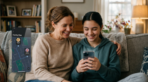 Mother and teenager sharing phone