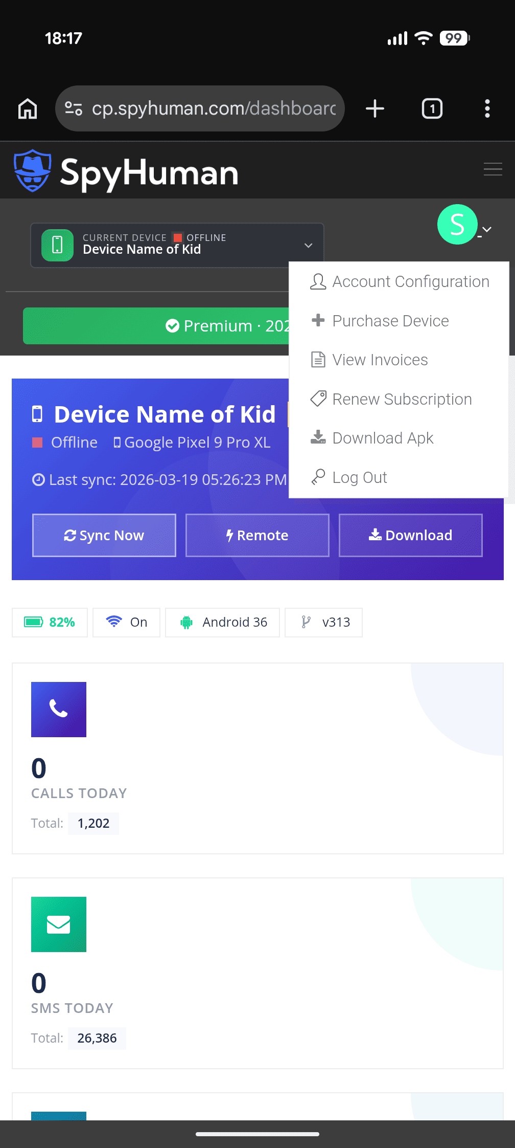 SpyHuman dashboard showing download installer app button